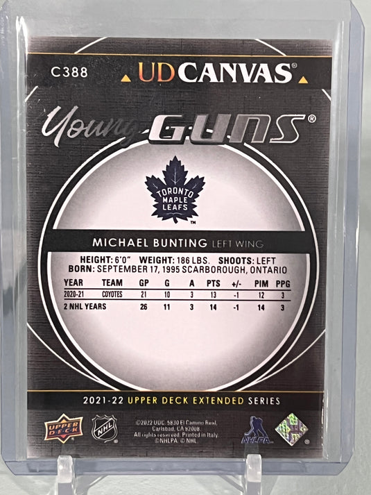 Michael Bunting Young Guns Black Canvas Upper Deck Rookie Card