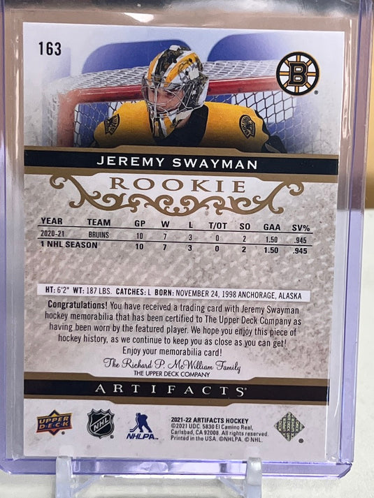 Jeremy Swayman Rookie Patch Dual Jersey /799