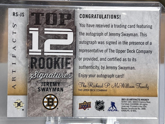 Jeremy Swayman Rookie Autograph