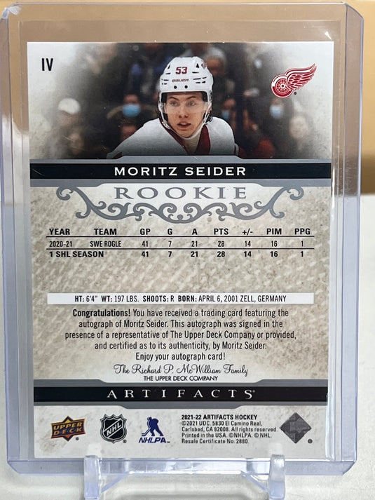 Moritz Seider Rookie Autograph Hockey Card