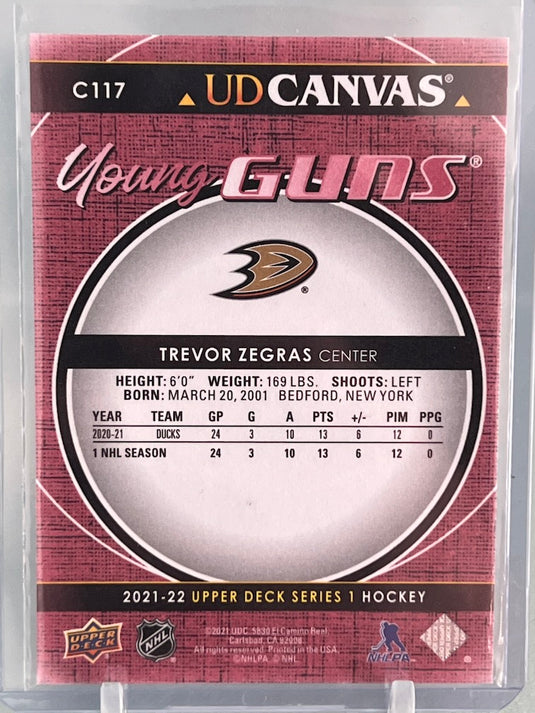 Trevor Zegras Young Guns Canvas # C117 Anaheim Ducks 2021-22 Upper Deck