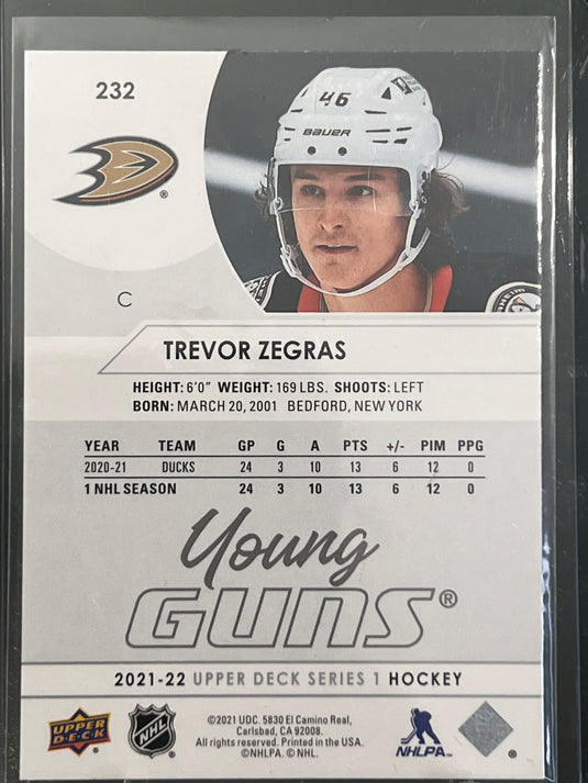 2021-22 UPPER DECK #232 TREVOR ZEGRAS YOUNG GUNS ROOKIE